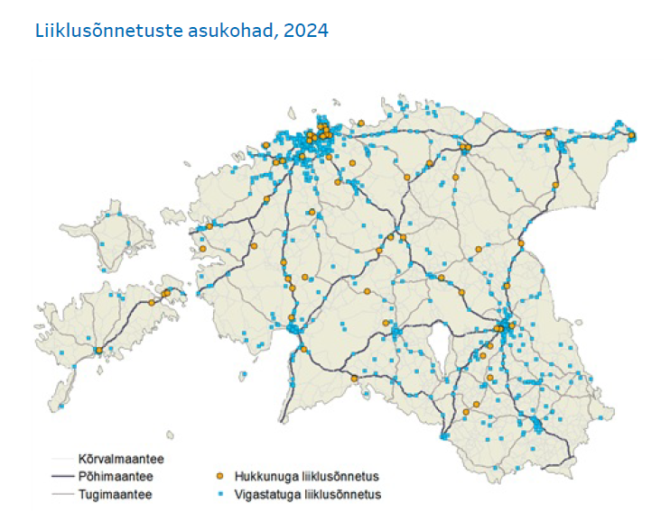 2024 liiklusõnnetuste asukohtade kaart