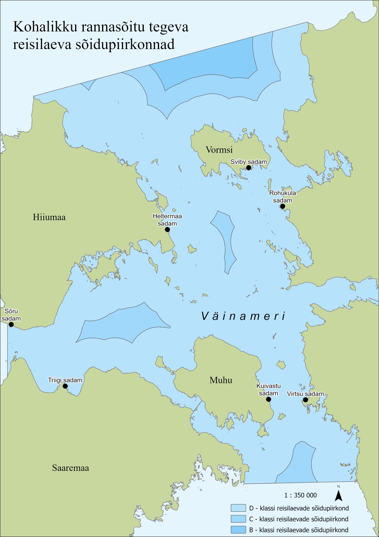 Reisilaevade sõidupiirkonnad Väinamerel.