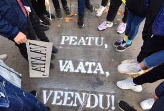 Pildil on kojutatud liiklushariduse projekti &quot;Peatu, vaata, veendu&quot;